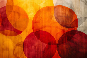 Poster - Composition with circles in warm colors (reds, oranges, yellows), overlapping on a white background to create a sense of warmth,