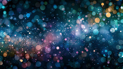Poster - Illustration featuring circles in cool colors (blues, greens, purples), scattered on a black background for a calming effect,