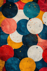 Poster - Abstract design with circles in bold primary colors, forming a geometric pattern on a white background,