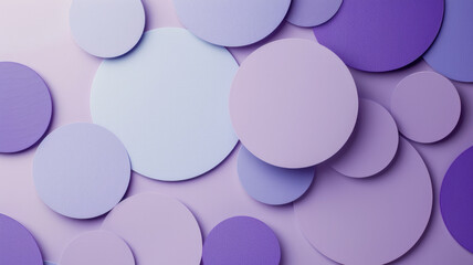 Poster - Minimalist illustration with circles in different shades of purple, arranged in a gradient pattern on a light purple background,