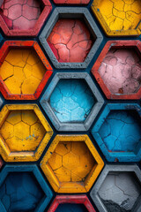 Leinwandbilder - Composition with colorful isometric hexagons arranged in a honeycomb pattern, adding depth and visual interest,