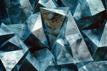 Aufkleber - Artistic rendering of isometric pyramids in metallic hues, arranged in a geometric pattern for a sophisticated look,