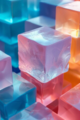 Poster - Illustration with overlapping isometric cubes in pastel colors, creating a soft and contemporary background,