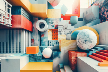Fototapete - Design featuring isometric spheres and cubes, combined to create a dynamic and futuristic pattern,