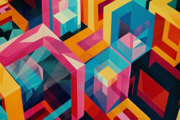 Leinwandbilder - Illustration with isometric hexagons in bright, bold colors, forming a striking and contemporary pattern,