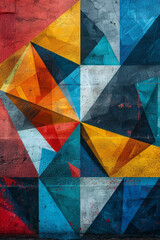 Leinwandbilder - Abstract composition with isometric triangles and hexagons in bold colors, forming a modern and edgy background,