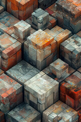 Leinwandbilder - Artistic depiction of isometric cubes in earth tones, arranged to create a modern and natural-looking background,
