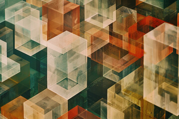 Aufkleber - Illustration featuring transparent isometric cubes layered over each other, creating a sense of depth and complexity,