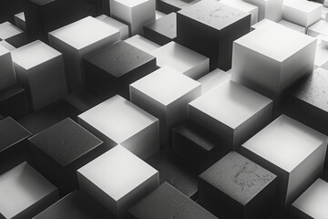 Leinwandbilder - Minimalist illustration with isometric cubes in various shades of grey, creating a sleek and elegant visual effect,