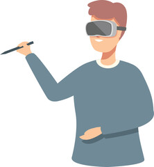 Poster - Innovative and futuristic virtual reality experience illustration featuring a young adult man wearing vr glasses and headset