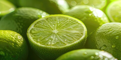 Wall Mural - Limes and Leaves with Water Droplets