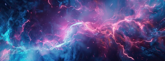 Wall Mural - electric texture. colorful lightning on dark sky background. thunderbolt background