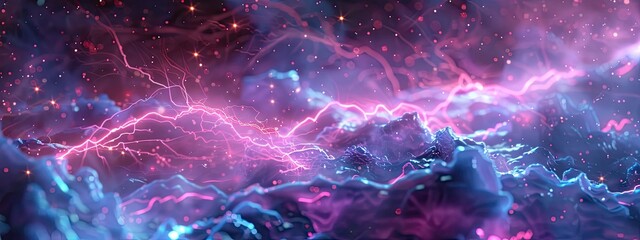 Wall Mural - electric texture. colorful lightning on dark sky background. thunderbolt background