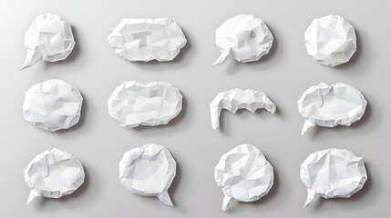 Bubble speech shape in white paper texture ,Set of balloon text isolated for retro comic and design ,Abstract speech bubbles in the shape of clouds