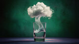 Fototapeta Zwierzęta - Cloud in a Glass: Water and Cloud Illusion in a Transparent Glass on Green Background