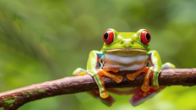 Red-Eyed Frog Sitting on Branch