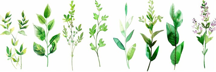 Wall Mural - Watercolor Herbs on White Background for Design Generative AI