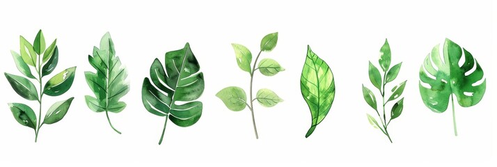 Wall Mural - Watercolor Green Leaves Elements for Wedding Decor Generative AI