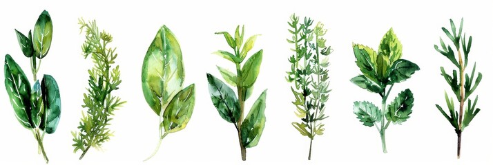 Wall Mural - Fresh Herbs and Spices on White Background for Cooking Recipes Generative AI