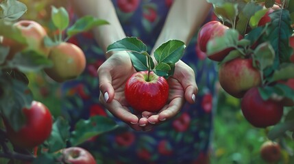 Wall Mural - Harvest in the hands of a woman in the garden. Selective focus.