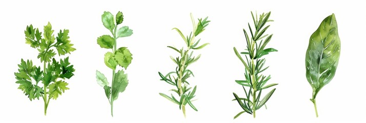 Wall Mural - Fresh Herbs on White Background for Cooking Recipes Generative AI