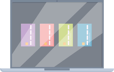 Poster - Digital illustration of a modern laptop displaying a vibrant bar graph, depicting data analysis