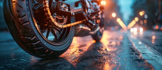 close up shot of motorbike chain and rear gear