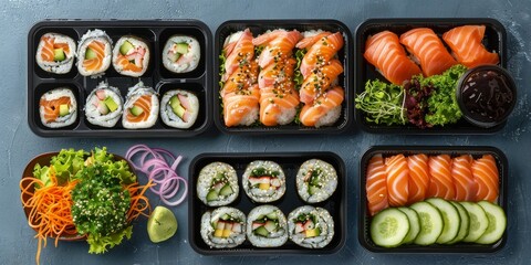Wall Mural - Assorted Sushi Trays at a Restaurant
