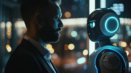 Poster - chatbot, chat with ai, artificial intelligence, businessman using technology smart robot for busines