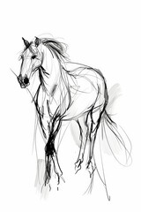 Naklejka na meble A simple drawing of a horse, in one-line drawing,  black line on white background, generated with AI