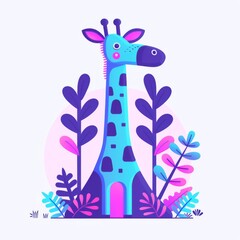 Wall Mural - A giraffe's face tilted slightly, front view, flat illustration in a style of geometric minimalism, white background, generated with ai