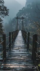 Wall Mural - a wooden bridge over a river, generated with AI