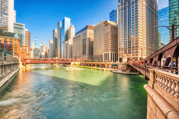 Wall Mural - Chicago Downtown Cityscape with Chicago River during a Sunny Day, Illinois 