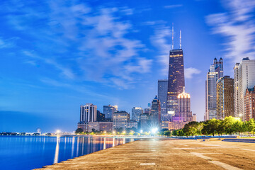 Wall Mural - Illuminated Chicago Skyline View at Dusk, Illinois