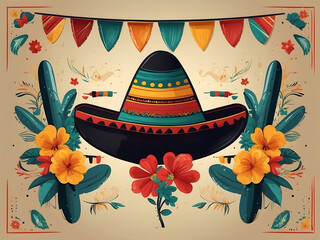 Wall Mural - Cinco de Mayo - May 5, a federal holiday in Mexico. Fiesta banner and poster design with flags, flowers, decorations design.