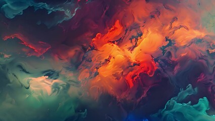 Aufkleber - A breathtaking view of a cloudscape featuring vibrant orange, blue, and purple hues, resembling an ethereal abstract painting, captured at sunset.