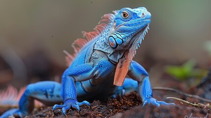 Wall Mural - close up colorful iguana above ground