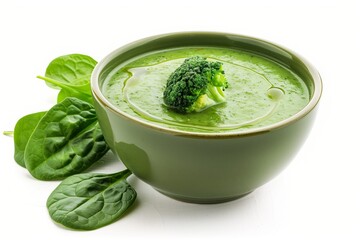 Wall Mural - Spring broccoli and spinach cream soup in a bowl isolated on a white background