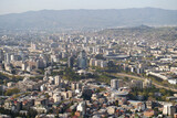 Fototapeta  - View of beautiful new districts of Tbilisi and Kura river from Mount Mtatsminda