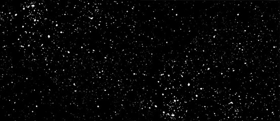 Snow, stars, twinkling lights, rain drops on black background. Abstract vector noise. Small particles of debris and dust. Distressed uneven grunge texture overlay.