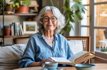 Wall Mural - Woman Sitting at Table Reading Book