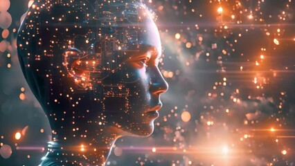 Poster - A futuristic depiction of a womans head, showcasing advanced technology and innovative design elements.