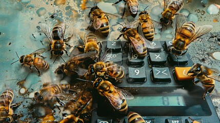 Wall Mural - Bees on a calculator for technology or nature-themed designs