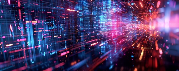 Aufkleber - Abstract digital data flow in a futuristic technology tunnel with bright glowing lights and lines. Perfect for tech and innovation visuals.