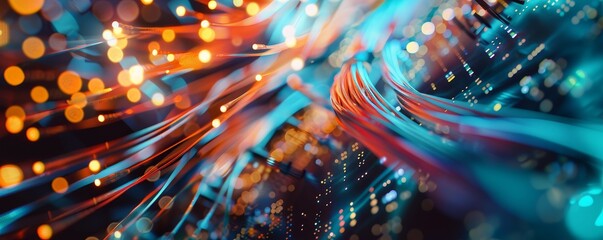 Fototapete - Abstract digital network background with vibrant colors representing data flow and connectivity in a futuristic technology concept.