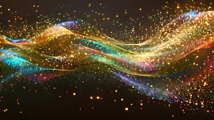 Poster - Multicolored light waves flow gracefully against a dark background, creating a dynamic and vibrant display, evoking a sense of movement and energy.