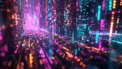 Leinwandbilder - Colorful abstract light trails creating a futuristic digital landscape, perfect for technology and innovation concepts.