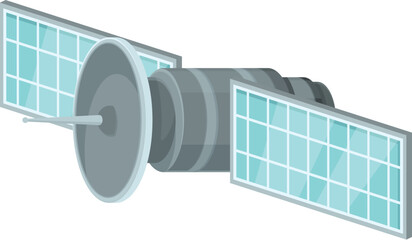 vector illustration of a stylized cartoon satellite with solar panels in space