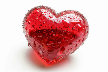 Red heart object covered in water droplets