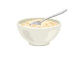 Fototapeta  - Oatmeal porridge in white bowl with spoon. Vector cartoon flat illustration of healthy food.